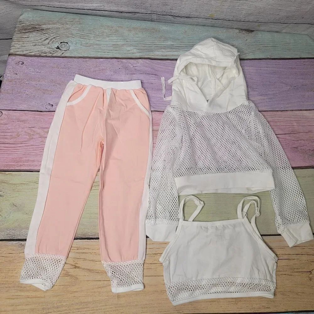Toddler Girl's 3 Piece Mesh Tracksuit Outfit